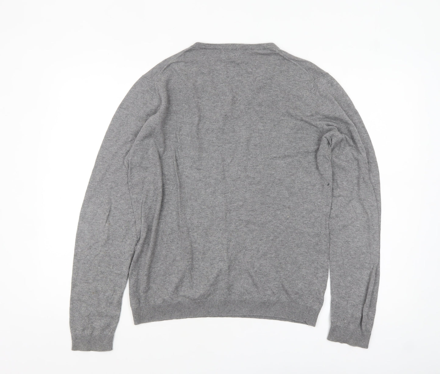 H&M Women's Grey V-Neck Cotton Cashmere Jumper Size S