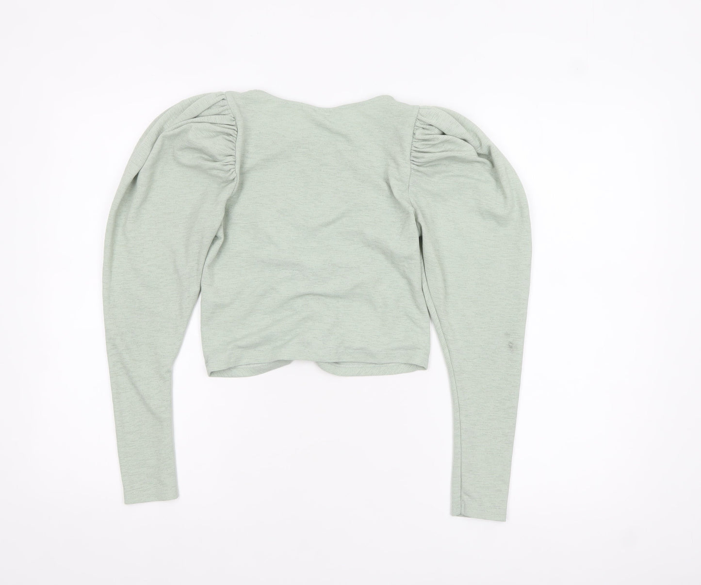 Miss Selfridge Women's Green Puff Sleeve Ruched Cropped Blouse Size 8