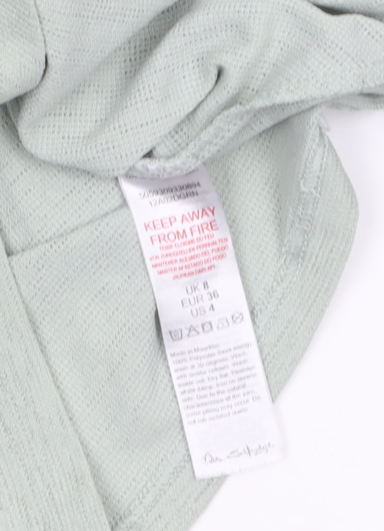 Miss Selfridge Women's Green Puff Sleeve Ruched Cropped Blouse Size 8