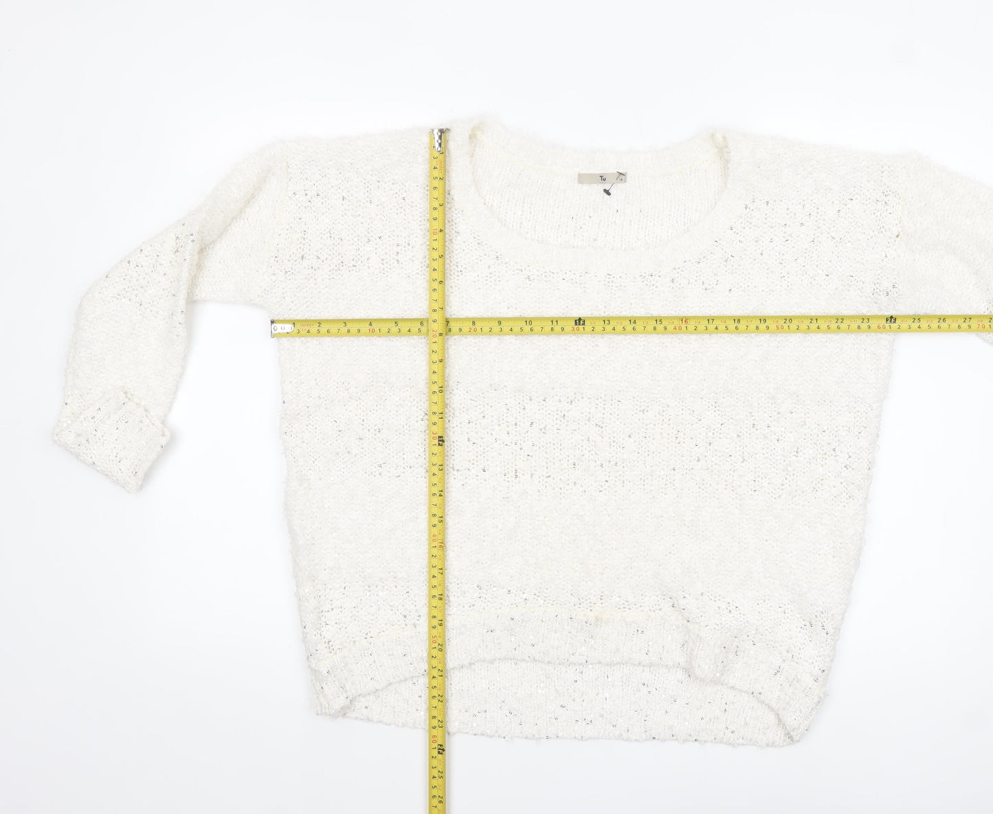 Tu Women’s Ivory Sequin Chunky-Knit Jumper Size 14