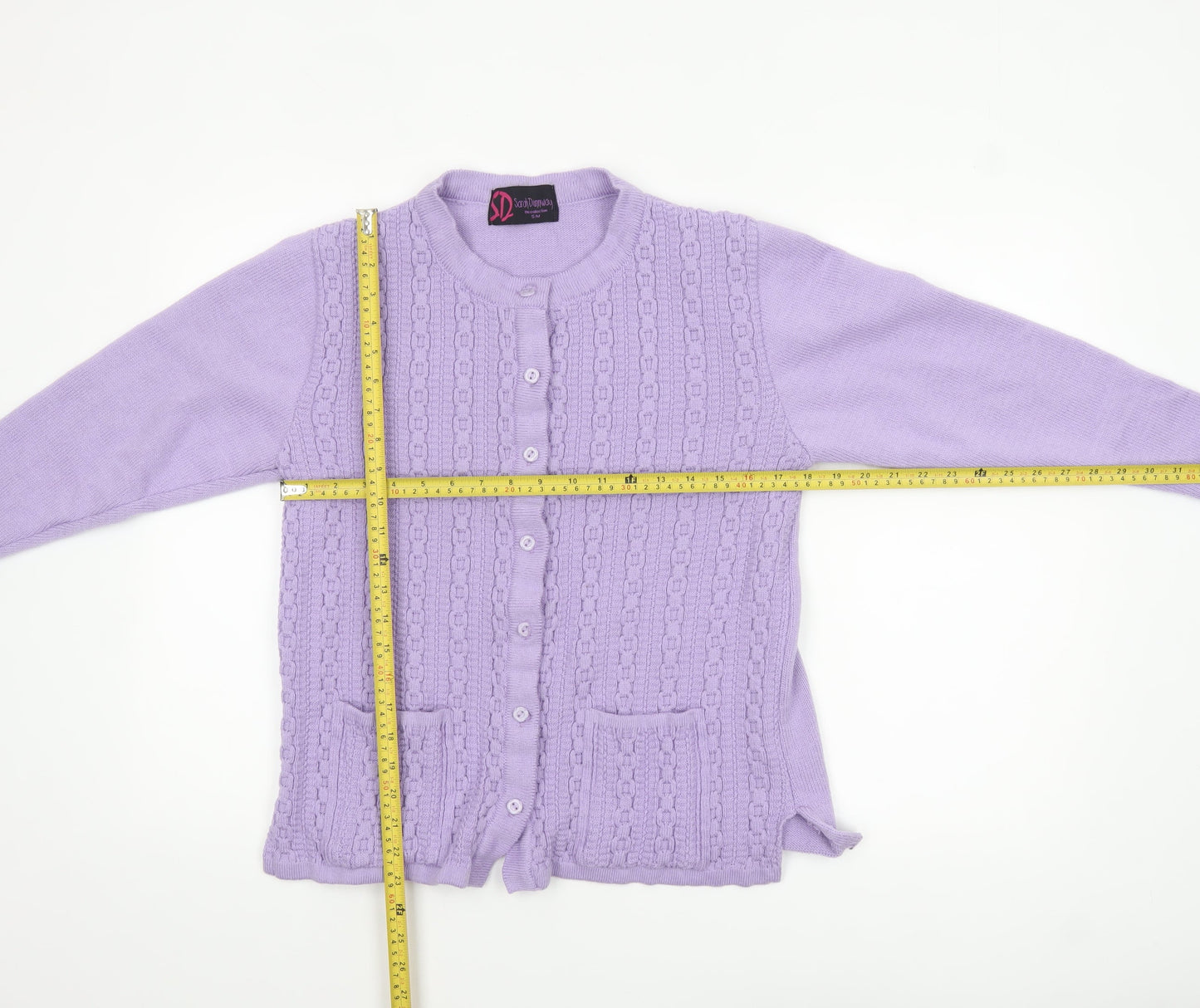 Sarah Dunnway Women's Purple Cable-Knit Cardigan S