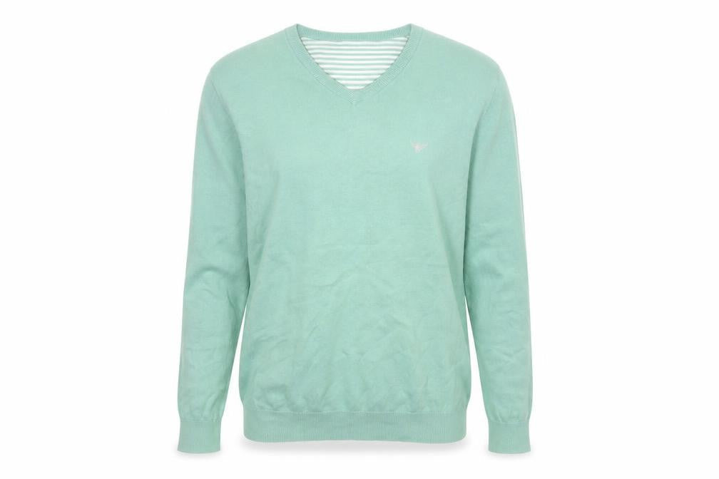 Morley Women’s Green V-Neck Cotton Pullover Jumper Size L