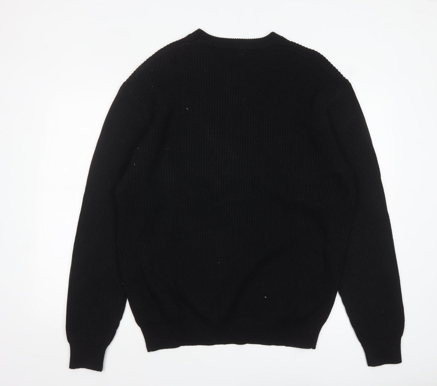 Zara Men's Black Ribbed Crew Neck Pullover Jumper XL