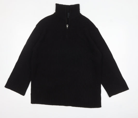 DIVIDED Women's Black High Neck 1/4 Zip Ribbed Knit Jumper Size 8