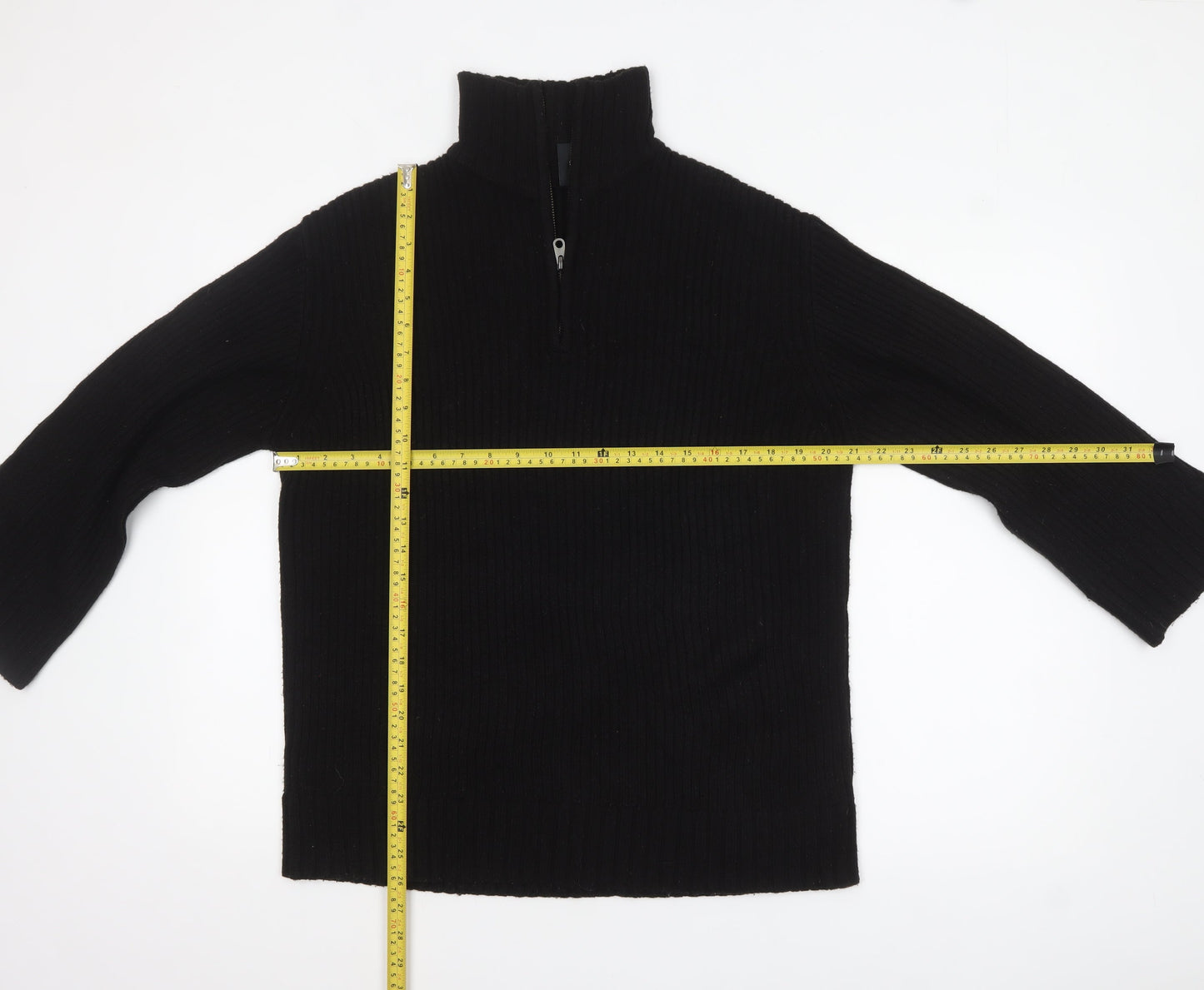 DIVIDED Women's Black High Neck 1/4 Zip Ribbed Knit Jumper Size 8