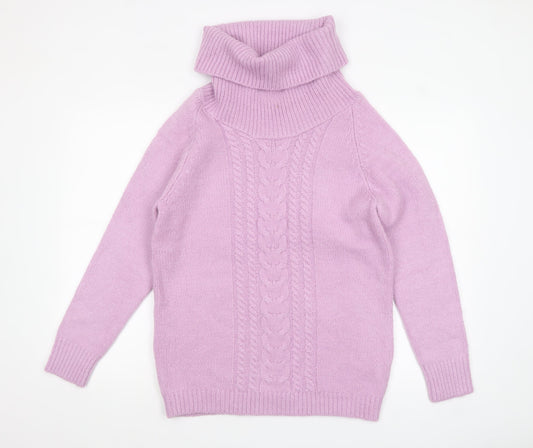 Cotton Traders Womens Pink Roll Neck Cable Knit Jumper Size 12