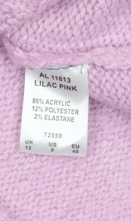 Cotton Traders Womens Pink Roll Neck Cable Knit Jumper Size 12