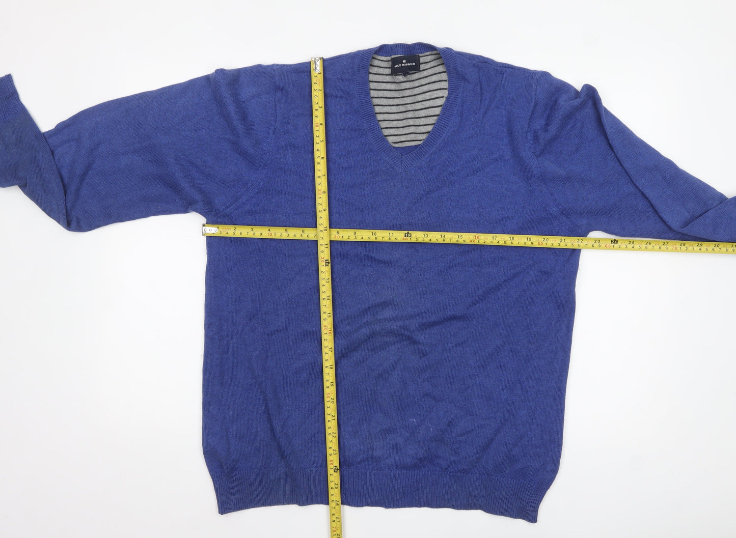 Marks and Spencer Blue Harbour Men’s Blue Cotton V-Neck Jumper M