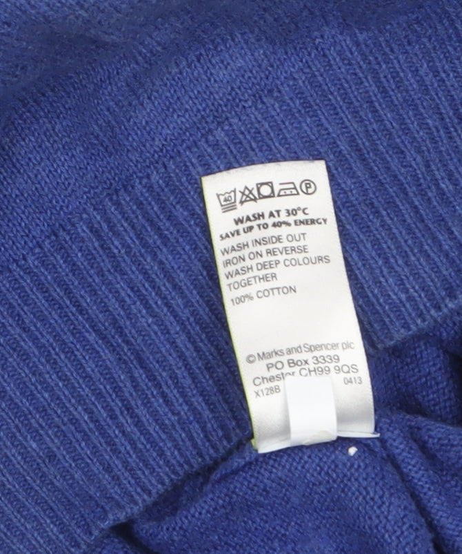 Marks and Spencer Blue Harbour Men’s Blue Cotton V-Neck Jumper M