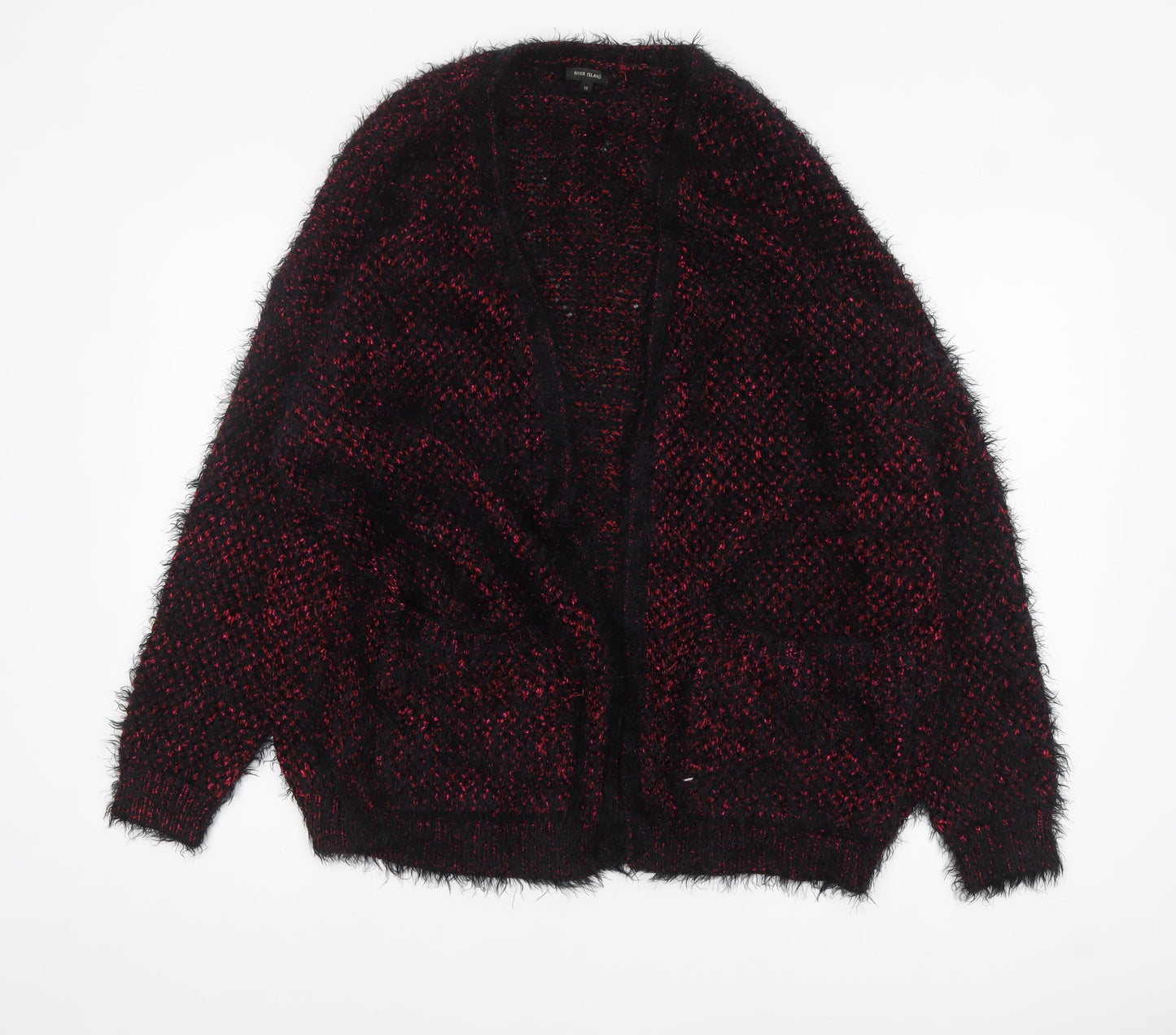 River Island Womens Multicoloured Size 16 Chunky Knit Open Cardigan
