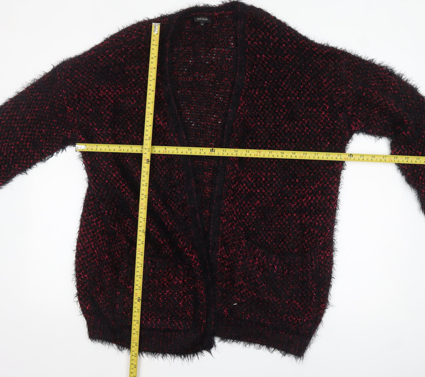 River Island Womens Multicoloured Size 16 Chunky Knit Open Cardigan