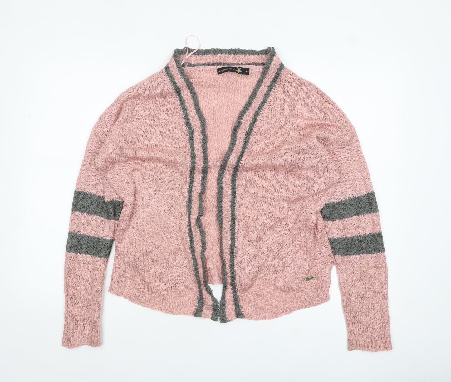 The Roadster Life Co Women Pink Grey Striped Acrylic Cardigan M