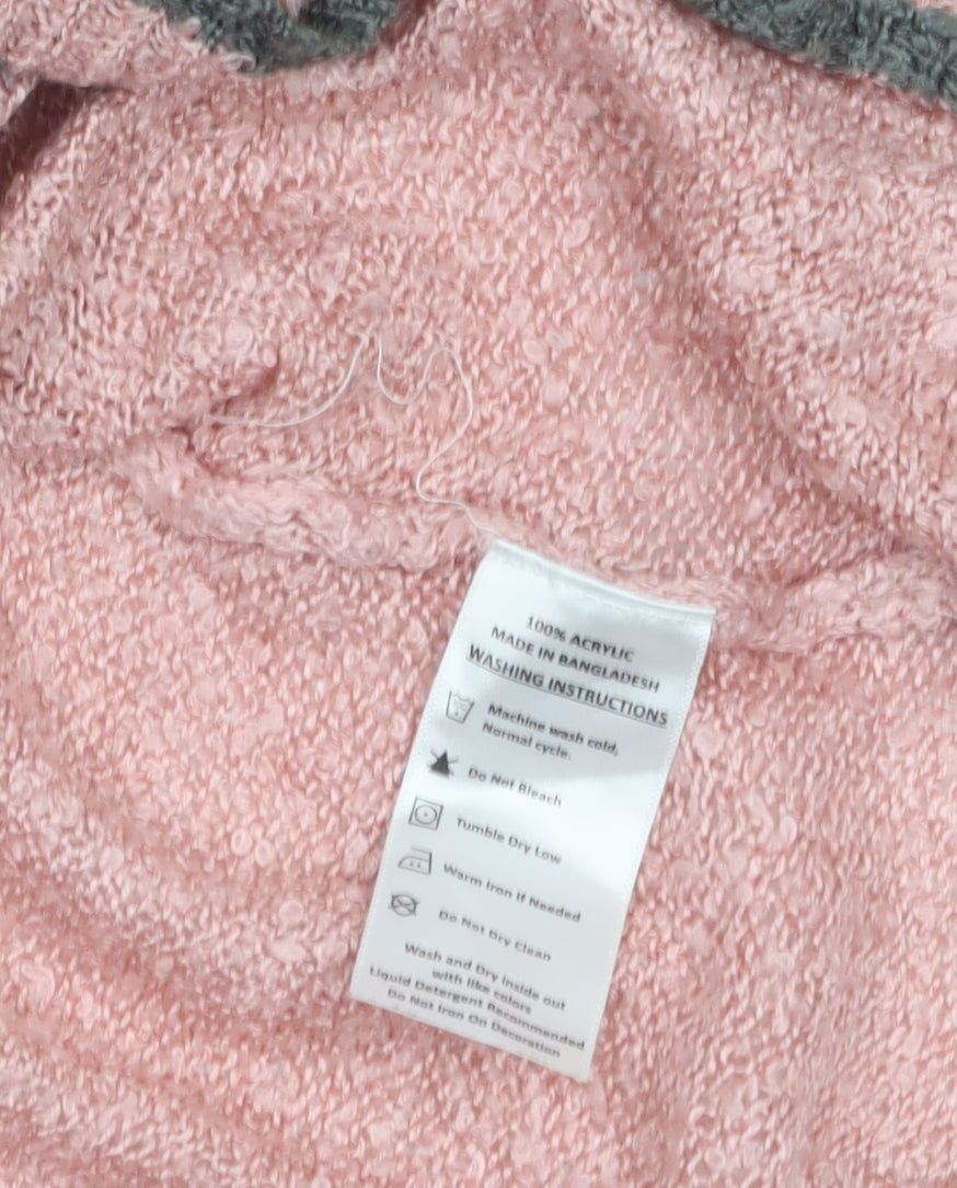 The Roadster Life Co Women Pink Grey Striped Acrylic Cardigan M