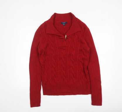 Chaps Women's Red Cotton Cable-Knit Pullover Jumper Size L