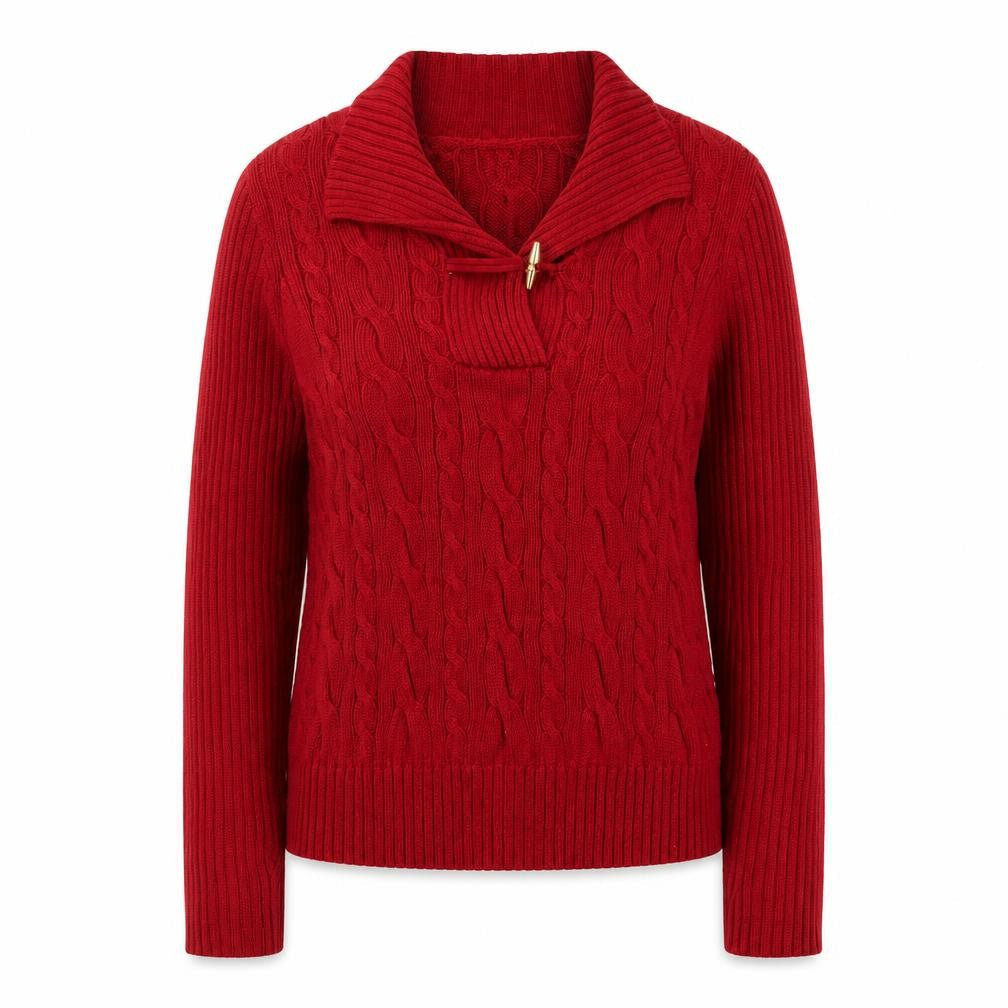 Chaps Women's Red Cotton Cable-Knit Pullover Jumper Size L