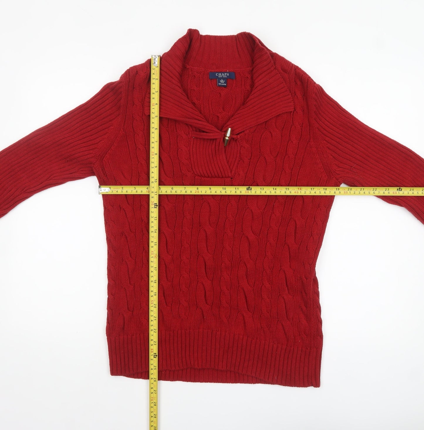Chaps Women's Red Cotton Cable-Knit Pullover Jumper Size L