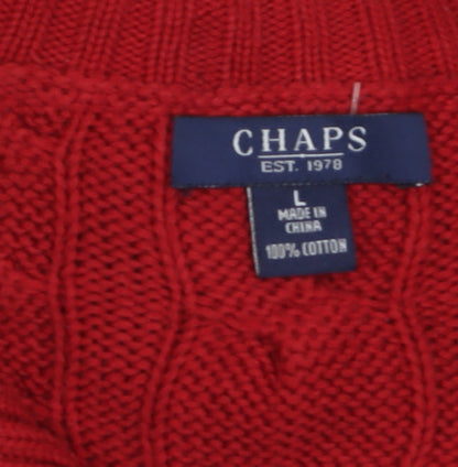 Chaps Women's Red Cotton Cable-Knit Pullover Jumper Size L
