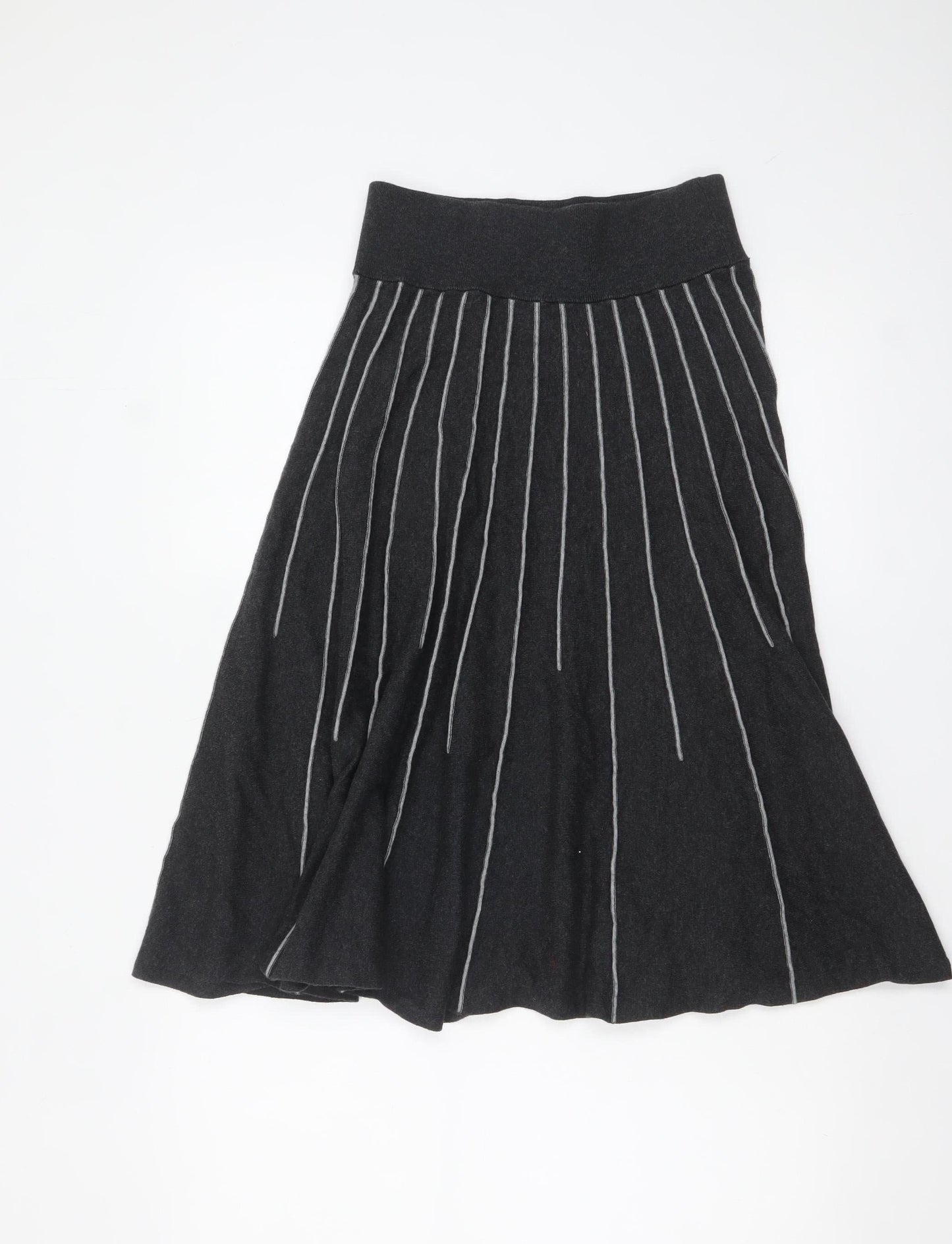 Phase Eight Women's Black Striped A-Line Midi Knit Skirt Size 12