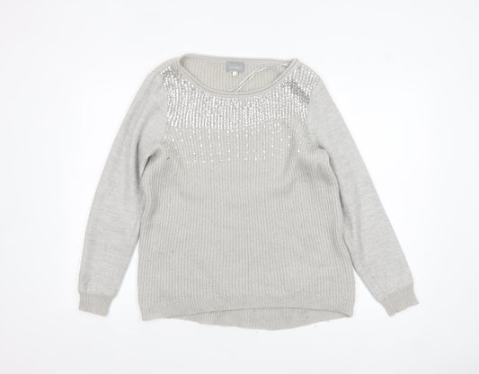 Mint Velvet Women’s Grey Sequin Knit Jumper Size 12