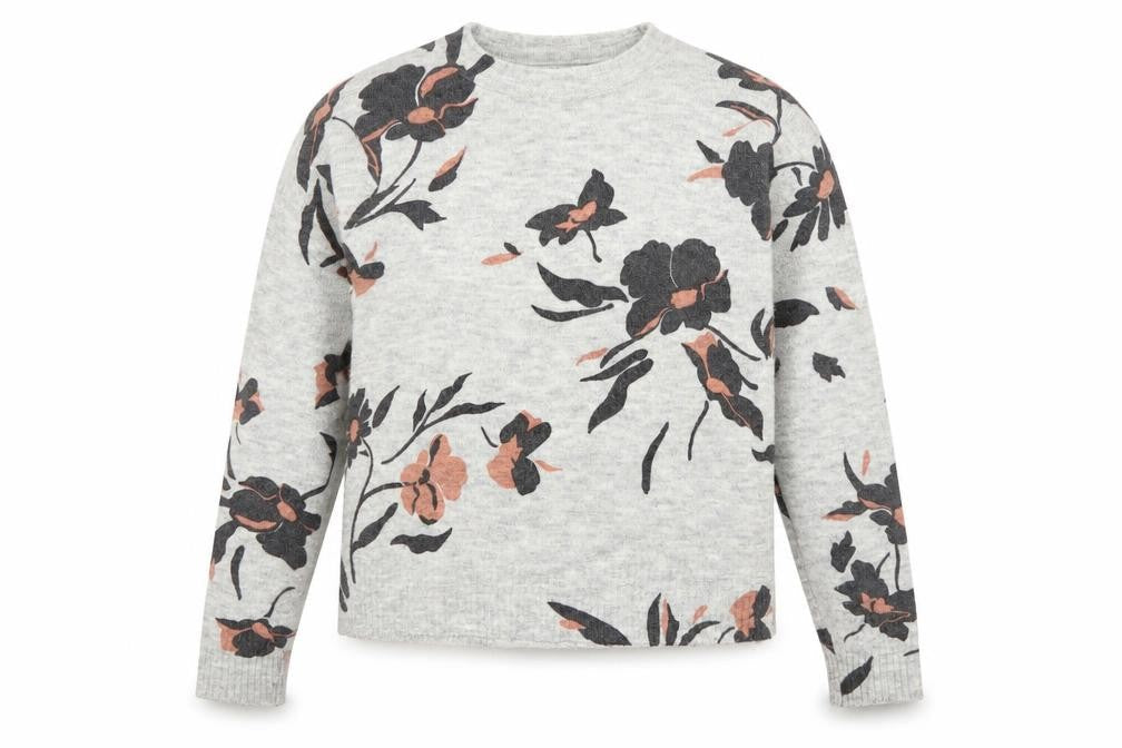 Oasis Womens Grey Floral Knit Pullover Jumper Size S