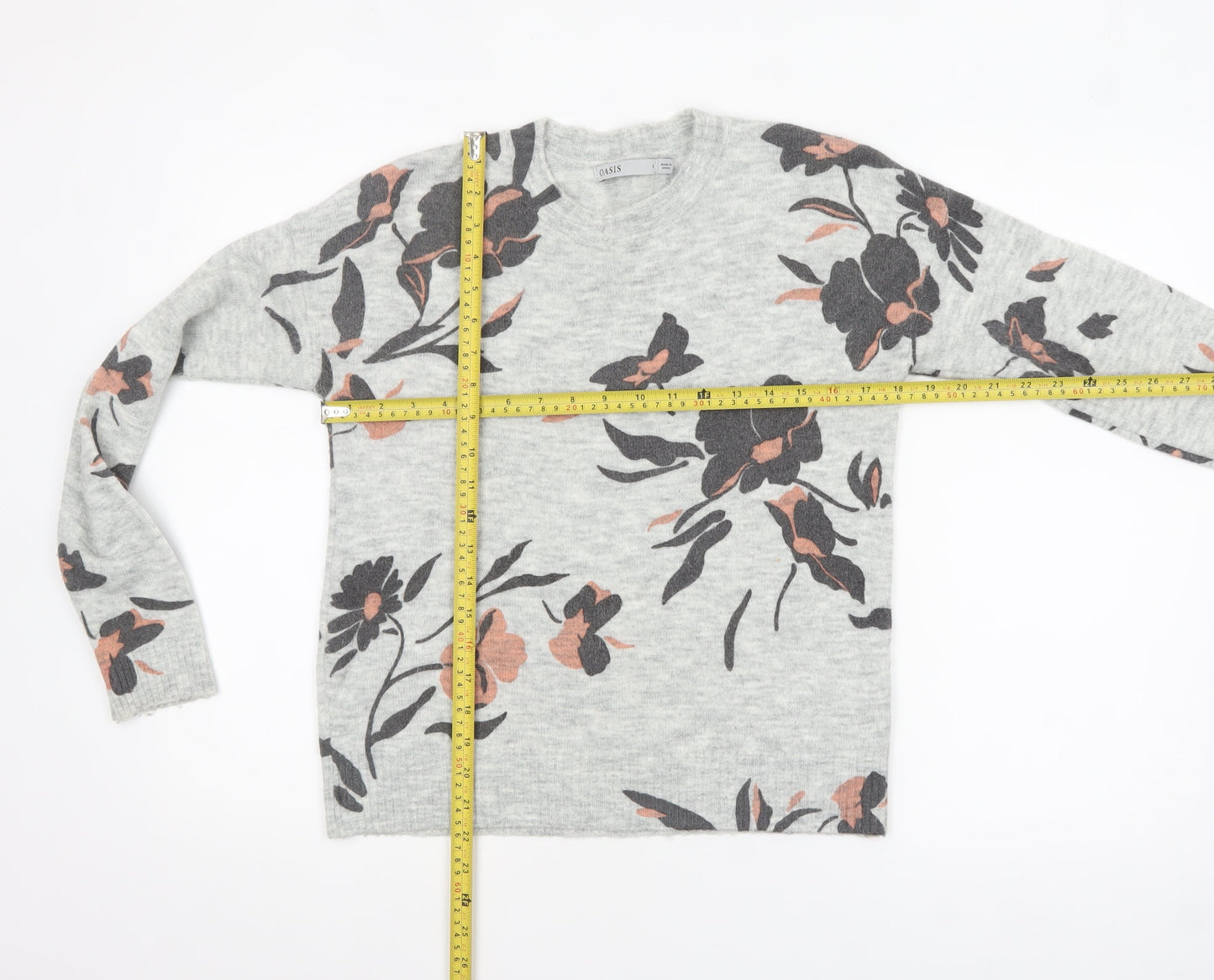 Oasis Womens Grey Floral Knit Pullover Jumper Size S