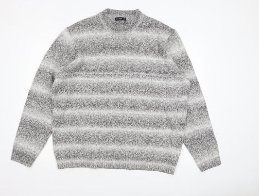 F&F Men's Grey Striped 2XL Crew Neck Pullover Jumper
