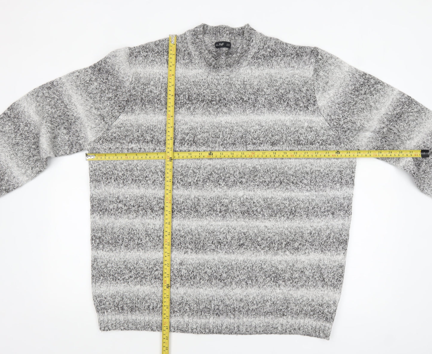 F&F Men's Grey Striped 2XL Crew Neck Pullover Jumper