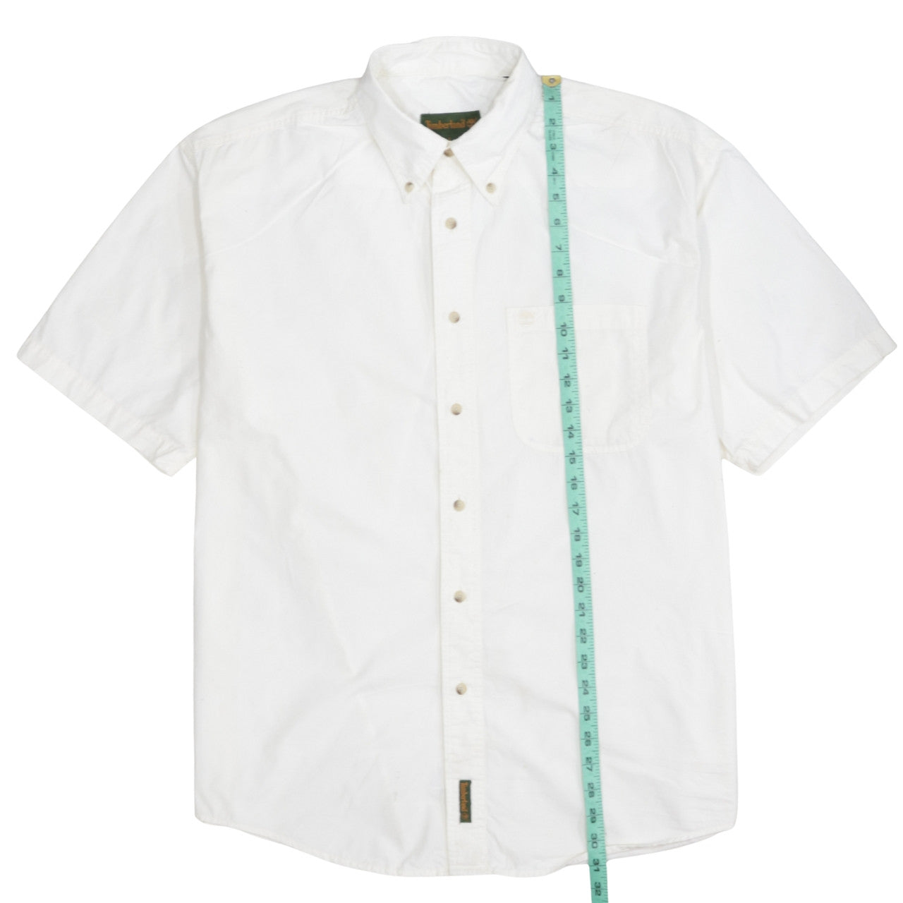 Timberland Men's White L Button-Down Cotton Short Sleeve Shirt