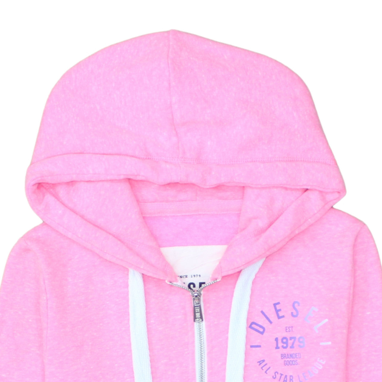 Diesel Womens Pink Full Zip Hoodie Size S - Graphic Print Casual Sweatshirt