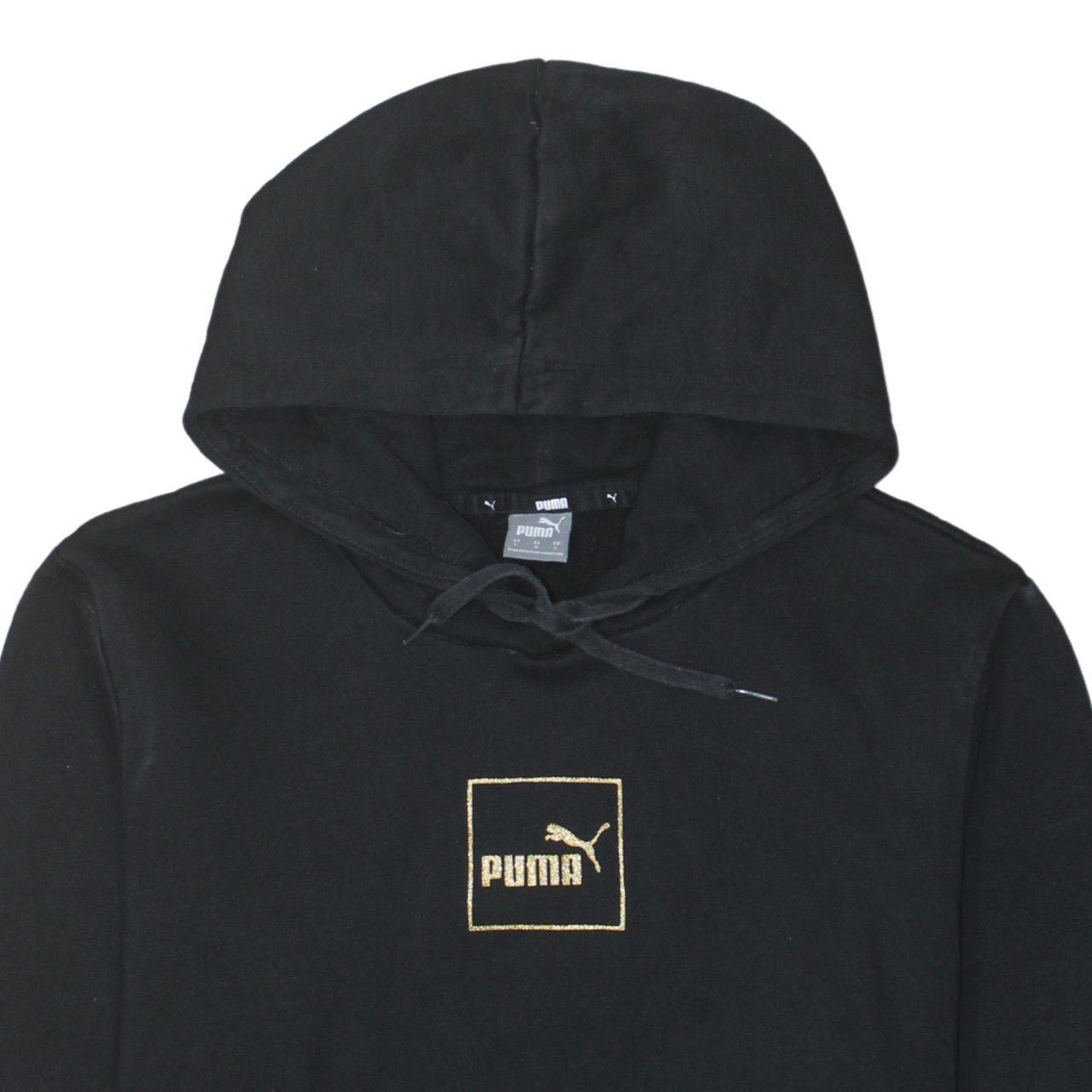 Puma Women's Black Gold Logo Pullover Hoodie Size L