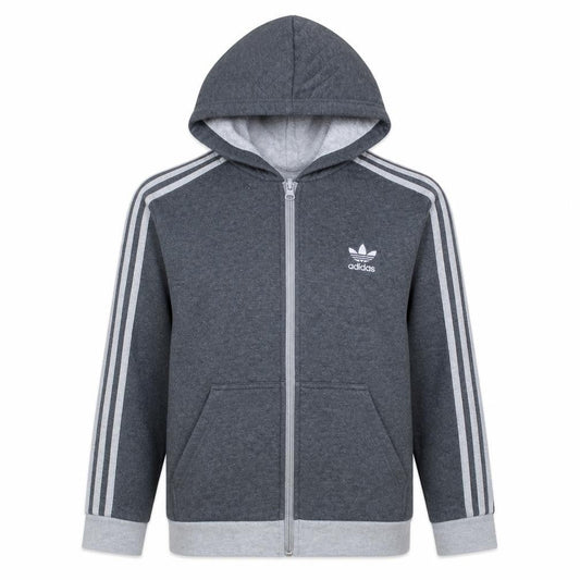 Adidas Boys Grey Full Zip Hoodie 13-14 Years Classic Sports Logo