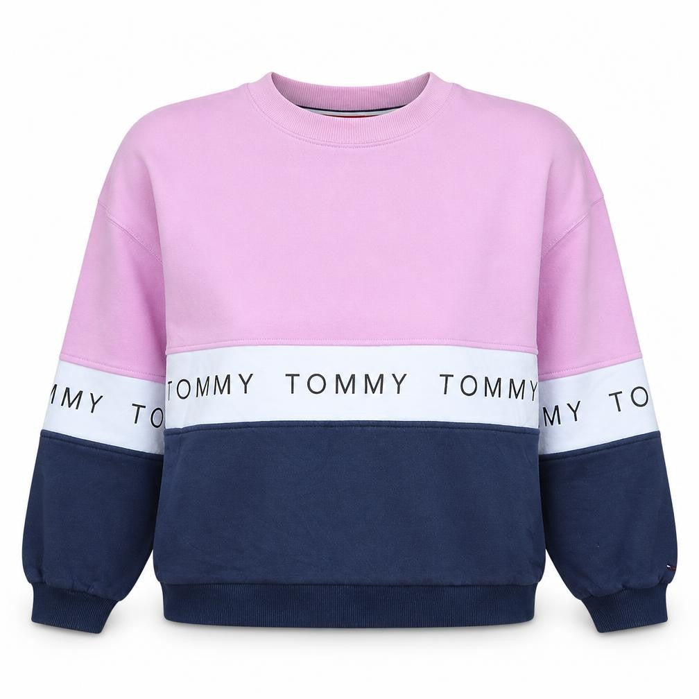 Tommy Jeans Women's Pink Navy Colourblock Logo Sweatshirt Size S