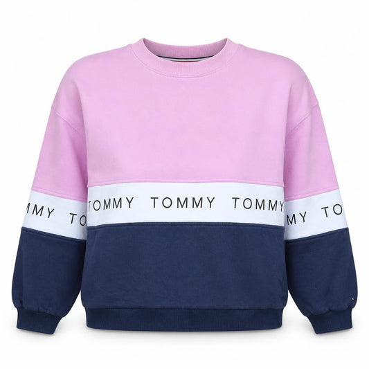 Tommy Jeans Women's Pink Navy Colourblock Logo Sweatshirt Size S