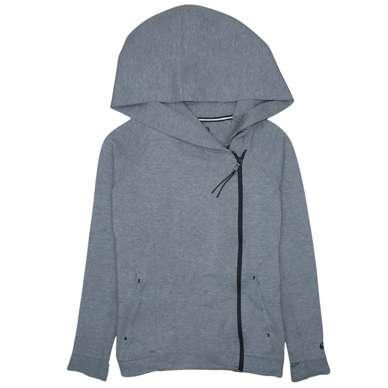 Nike Women Grey Full Zip Hoodie Small Asymmetric Zip Cotton Blend