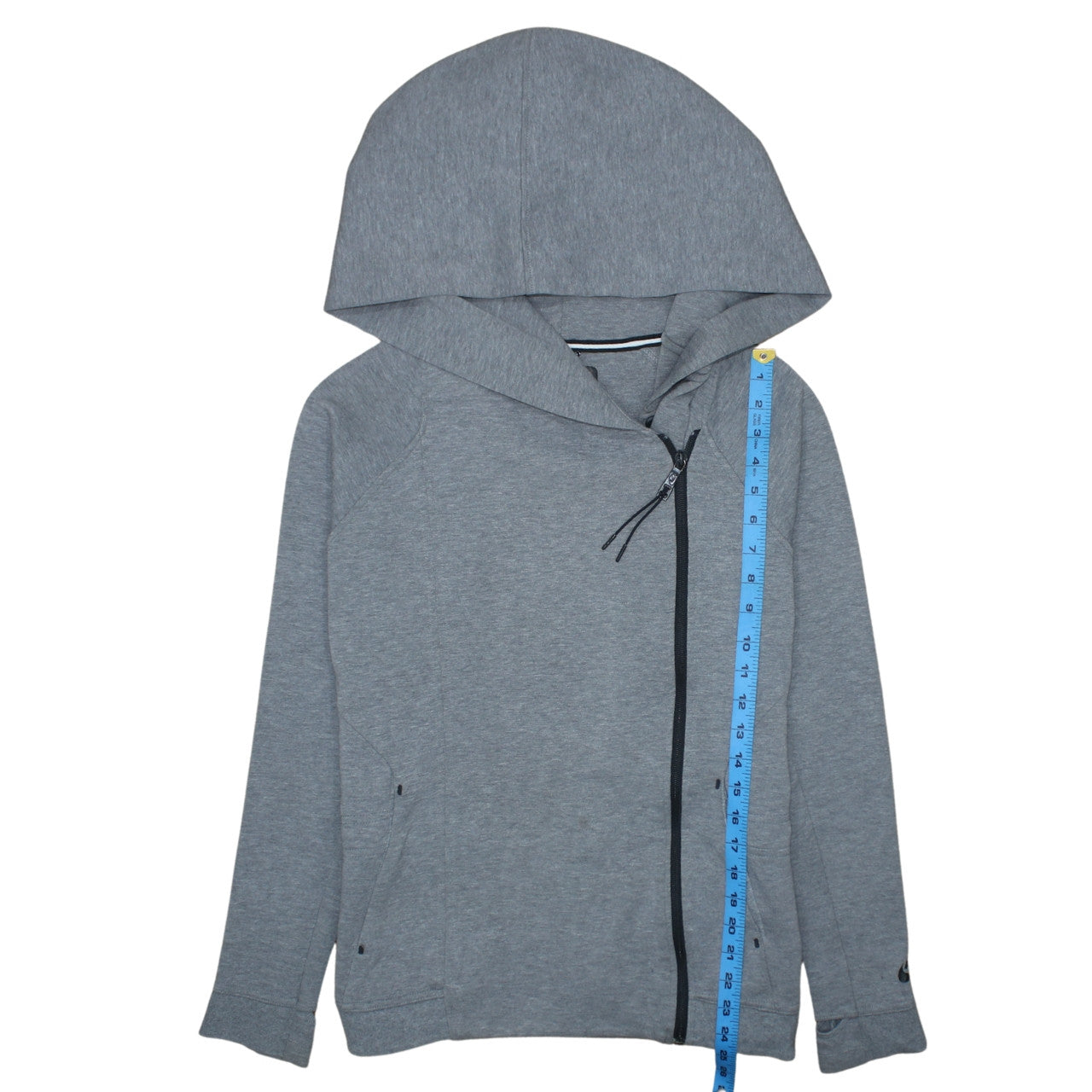 Nike Women Grey Full Zip Hoodie Small Asymmetric Zip Cotton Blend