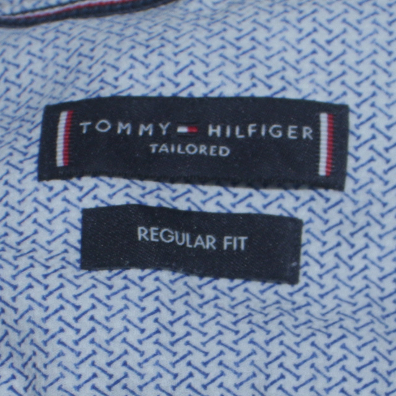 Tommy Hilfiger Men’s Blue Geometric Regular Fit Cotton Long Sleeve Shirt Size 16