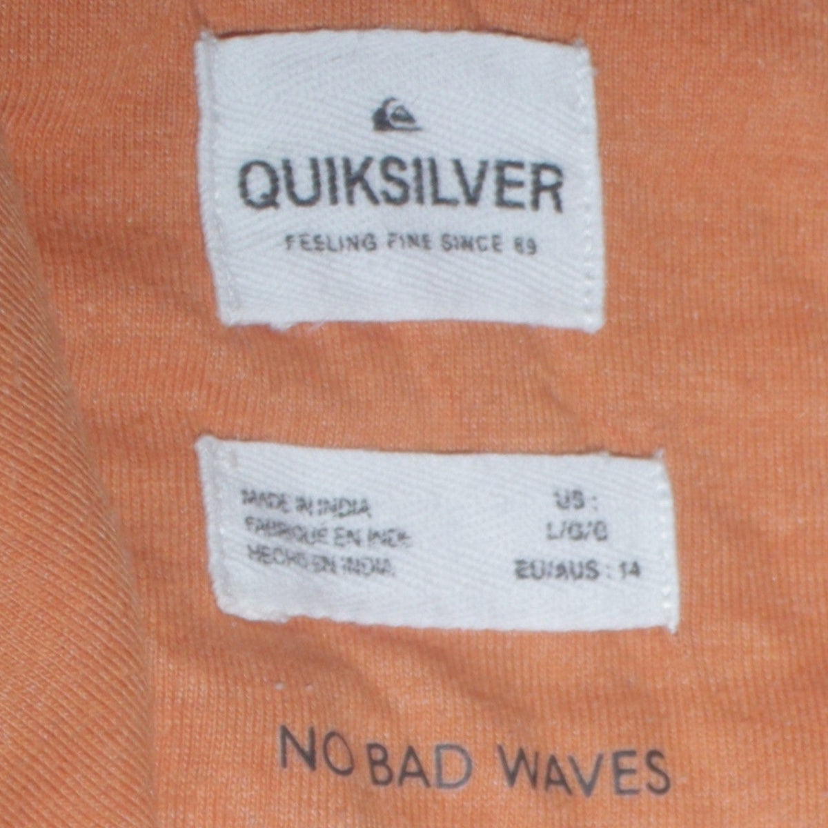 Quiksilver Boys Grey Orange Pullover Hoodie Sweatshirt Size 18-19 Years