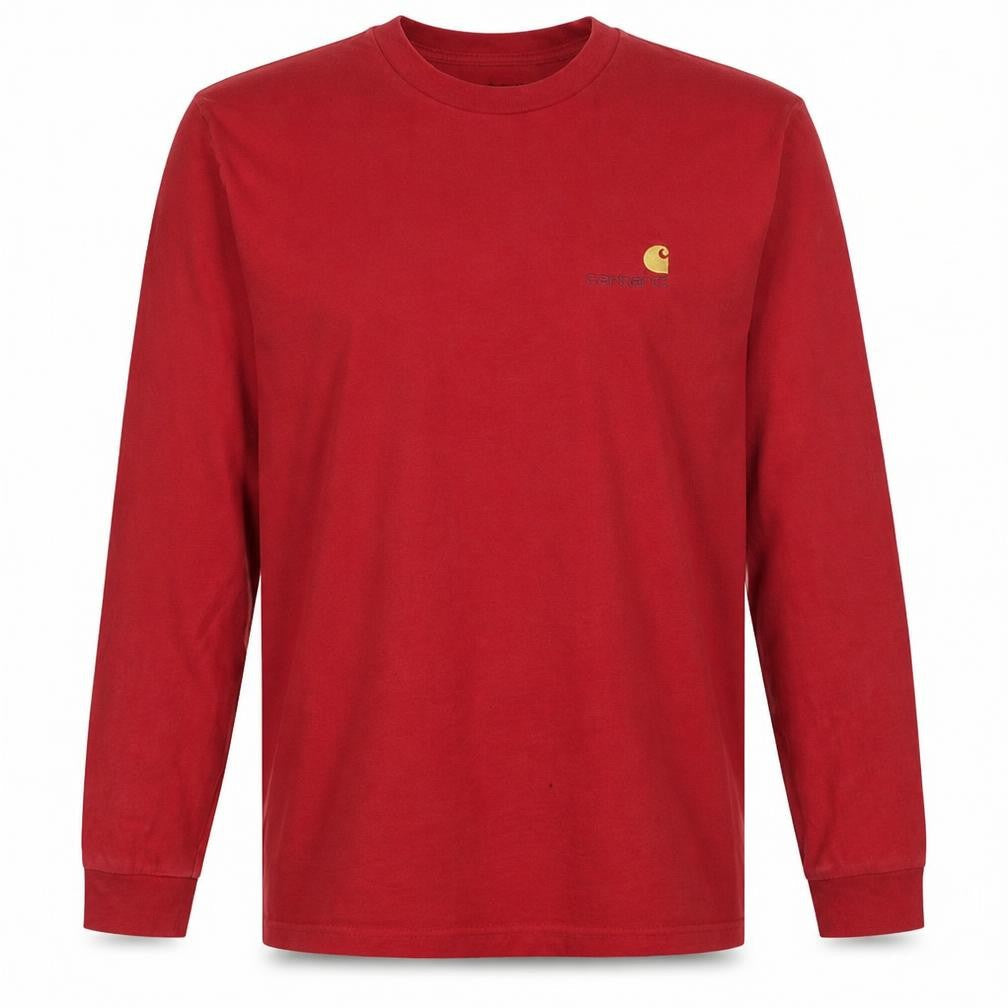 Carhartt WIP Men's Red Long Sleeve Crew Neck Cotton T-Shirt Size S