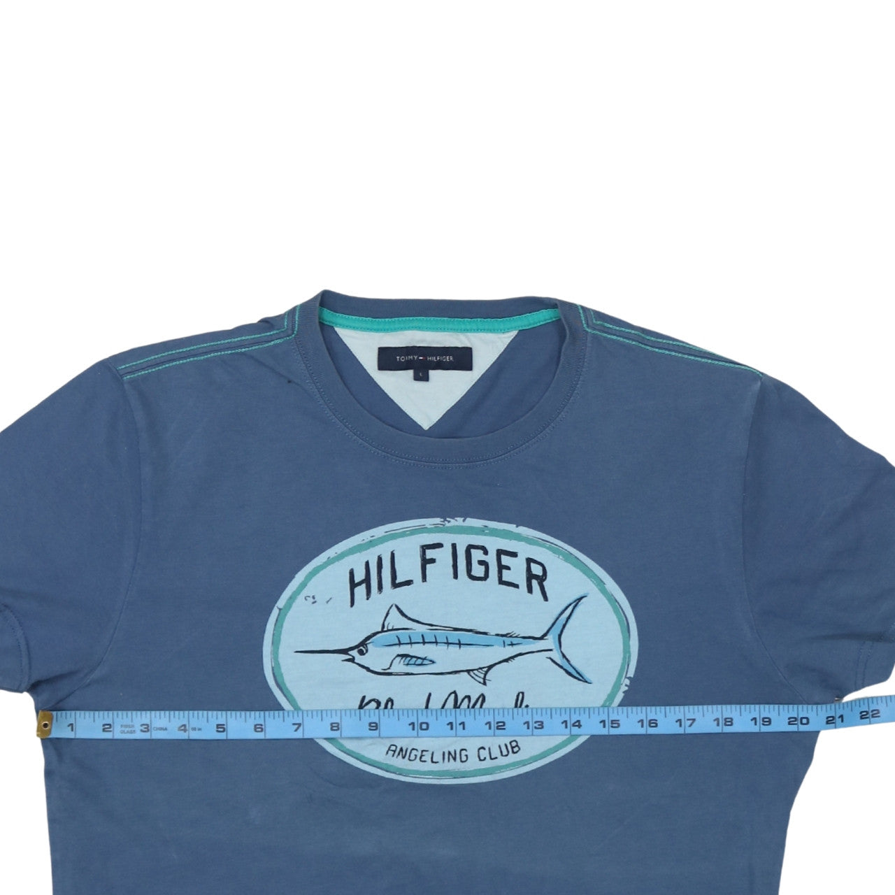 Tommy Hilfiger Men’s Blue Graphic Print Crew Neck Cotton T-Shirt M