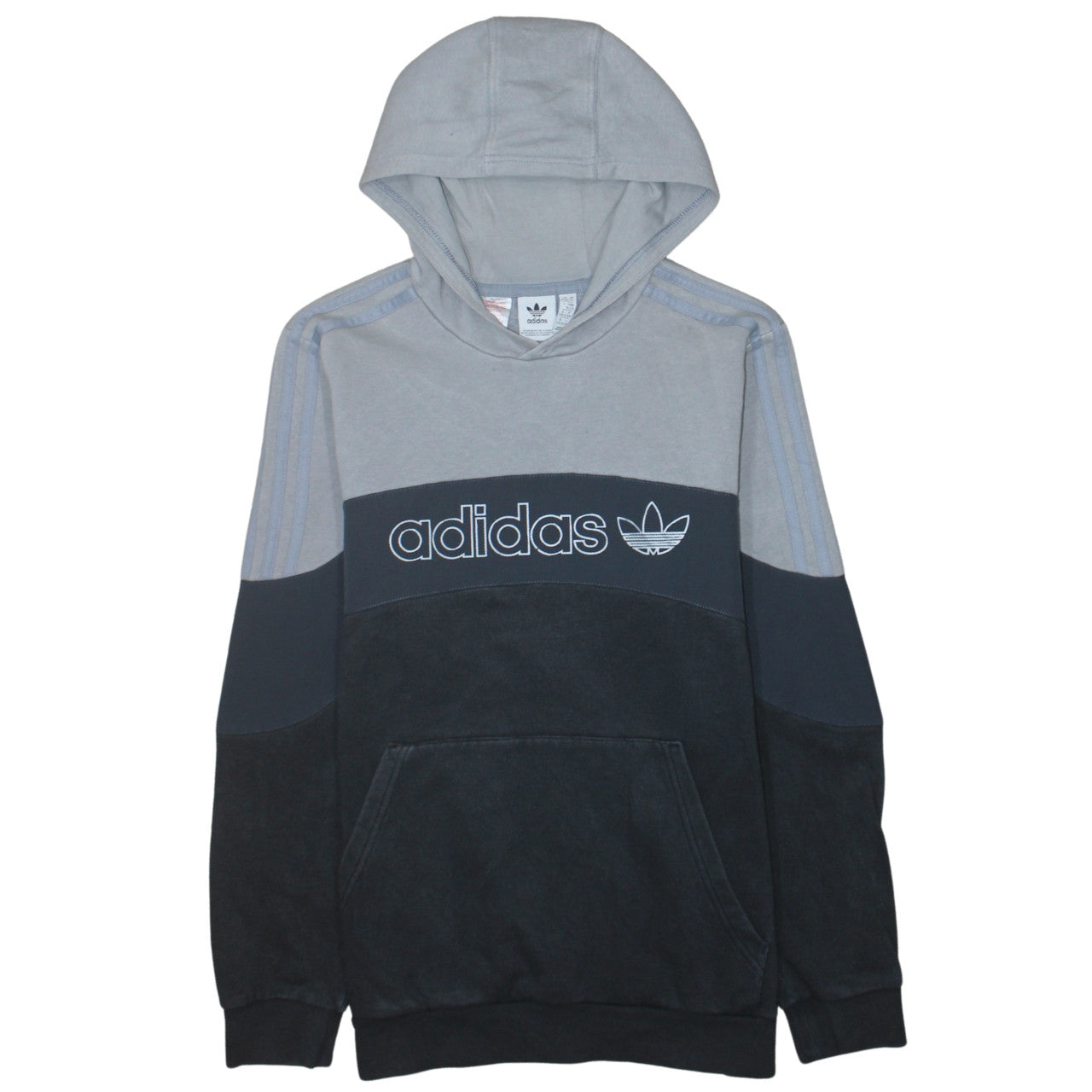 Adidas Boys Grey Colourblock Pullover Hoodie 15-16 Years Logo Fleece