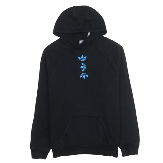 Adidas Women's Black Pullover Hoodie Small Blue Logo Graphic Cotton Blend