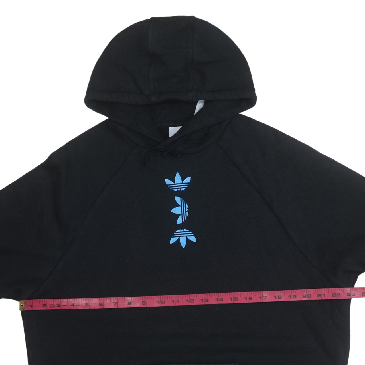 Adidas Women's Black Pullover Hoodie Small Blue Logo Graphic Cotton Blend