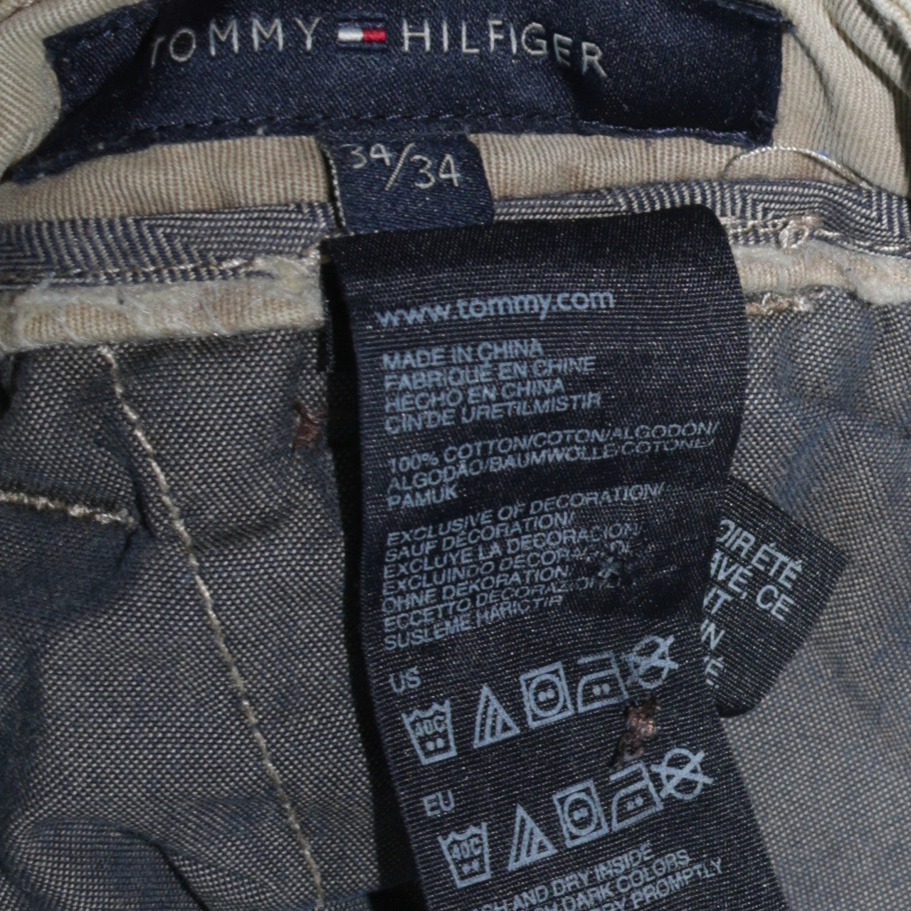Tommy Hilfiger Men's Beige Chino Trousers 34W 34L Regular Fit