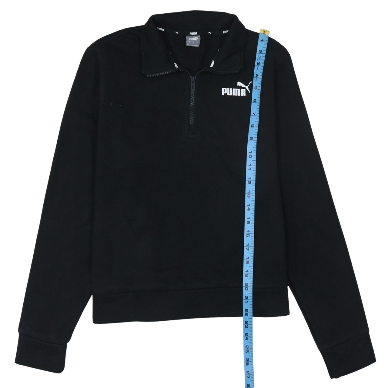 Puma Women Black 1/4 Zip Sweatshirt Size L Cotton Blend Logo