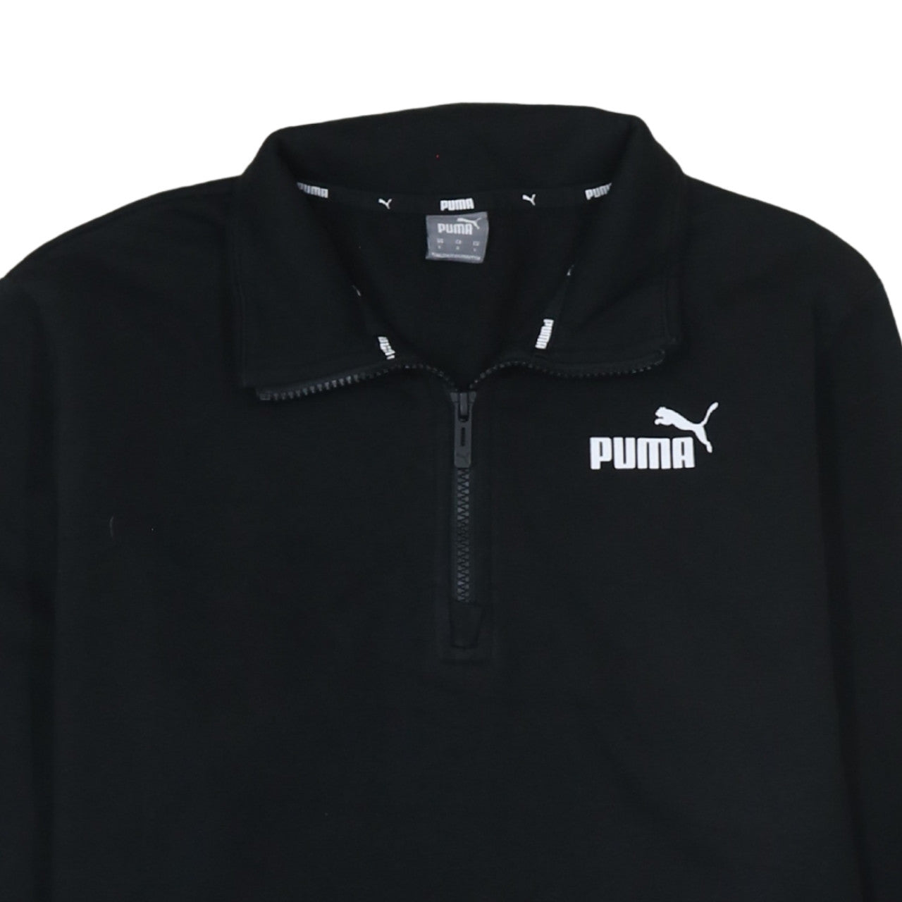Puma Women Black 1/4 Zip Sweatshirt Size L Cotton Blend Logo