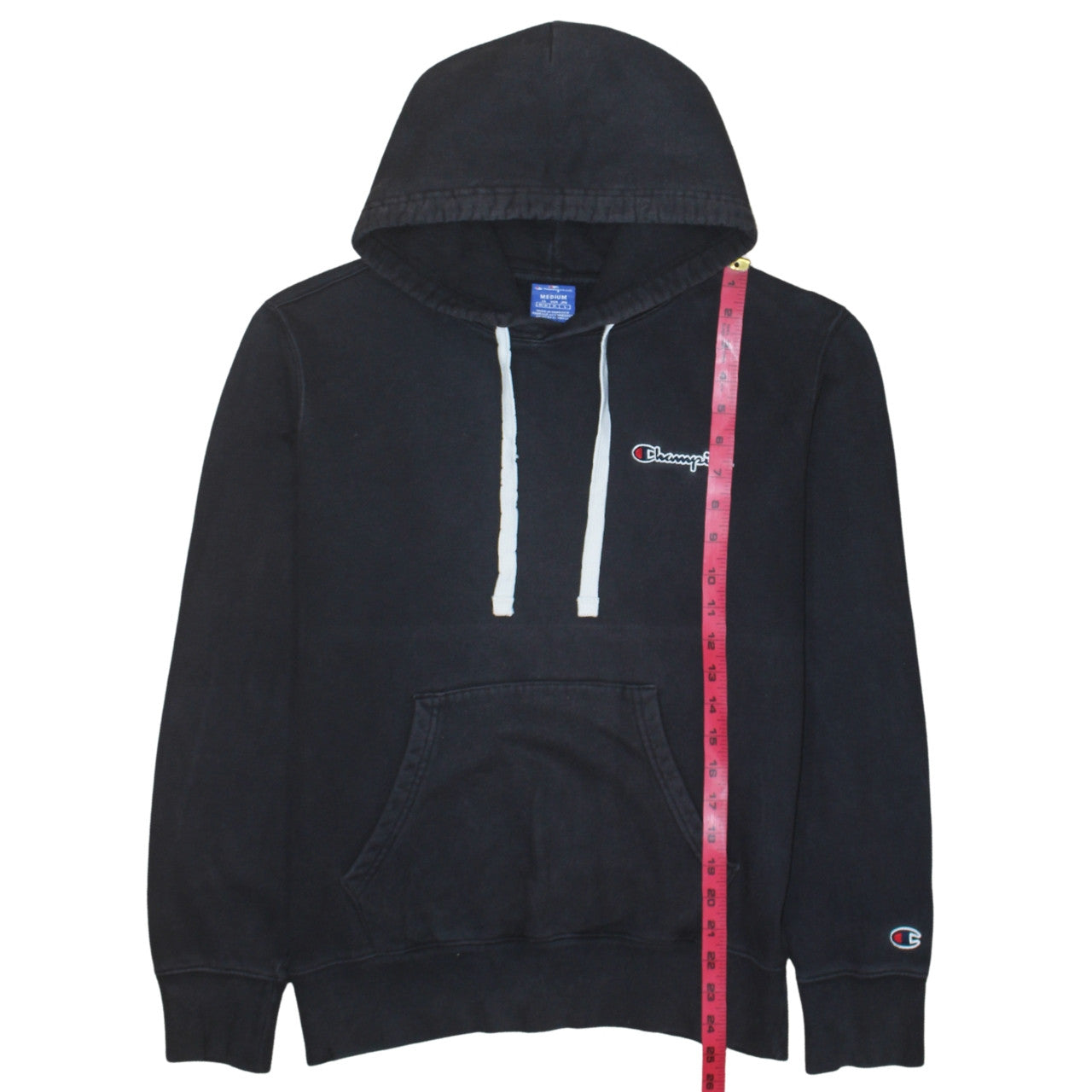 Champion Mens Black Pullover Hoodie Medium Logo Cotton Sweatshirt