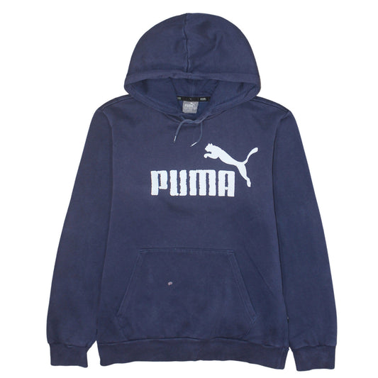 Puma Women's Navy Blue Pullover Hoodie Small Logo Print Cotton Blend