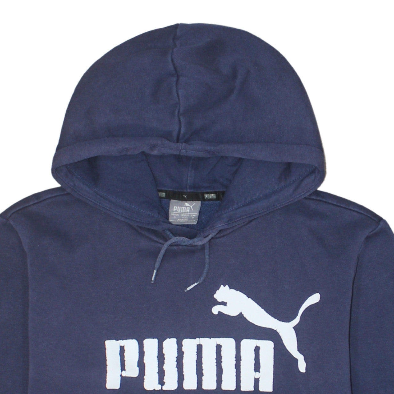 Puma Women's Navy Blue Pullover Hoodie Small Logo Print Cotton Blend