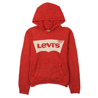 Additional front view of Levi's boys’ red logo pullover hoodie, size 14, cotton fleece casual