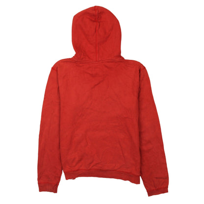 Back view of Levi's boys’ red logo pullover hoodie, size 14, cotton fleece casual